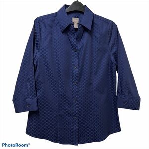 Chico's Wrinkle Resistant Navy Button Down Shirt
